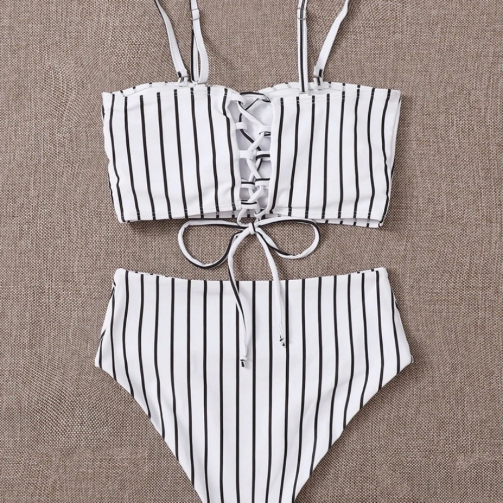 Black and white striped swimsuit